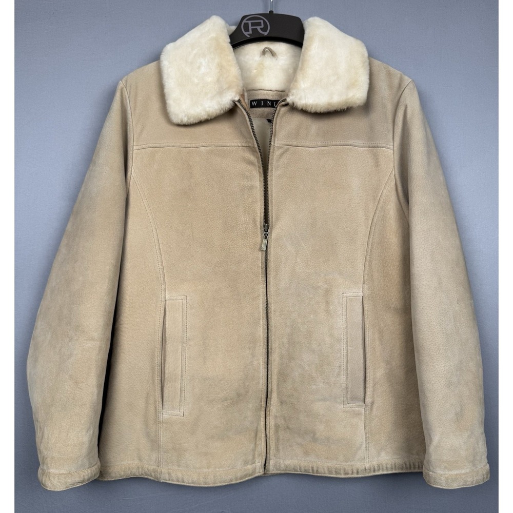 Vintage Suede Shearling Jacket Womens Large Tan Seude‎ Leather Western Ranch Y2K